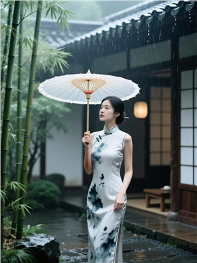 丹青水墨改良旗袍美女古典写真图片